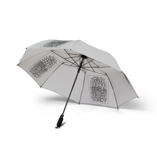 “I Am Free To Create The Life I Want” — Light Grey Semi‑Automatic Foldable Umbrella