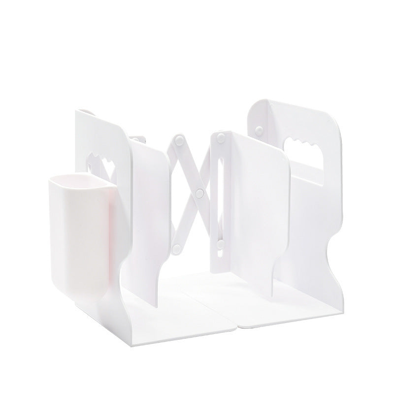 Retractable Bookends with Pen Holder Adjustable Heavy Duty Desk Organizer