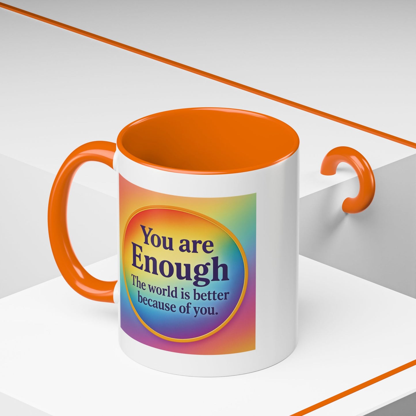 "You Are Enough" – Rainbow Accent Coffee Mug (11oz)