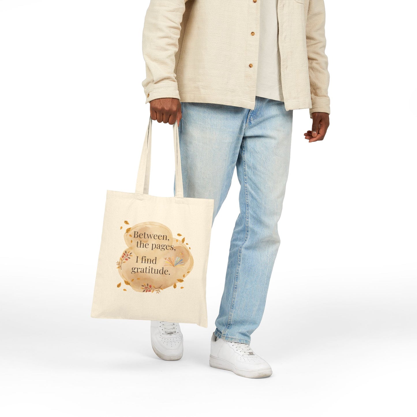 Canvas Tote Bag — "Between the pages, I find gratitude" Book Lover Tote
