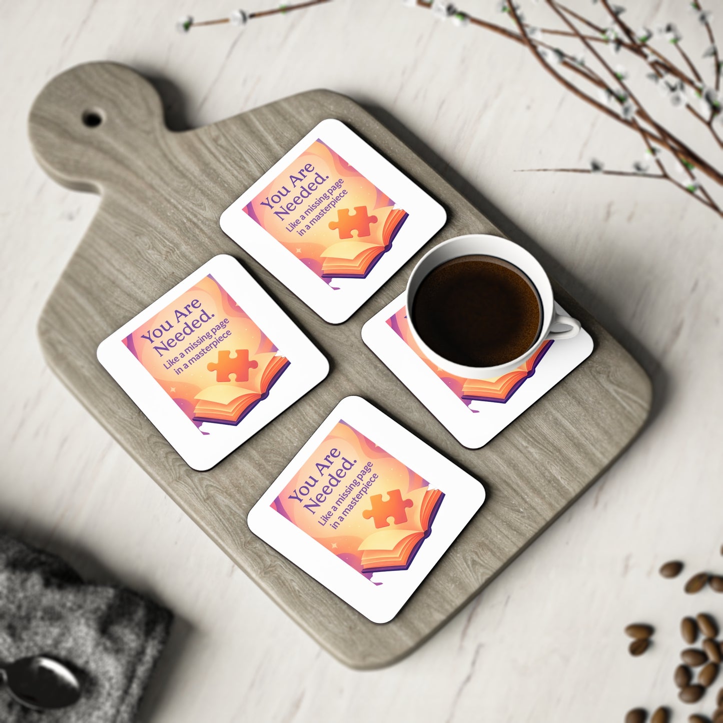 Missing Pages of Your Table Story — Inspirational White Drink Coasters