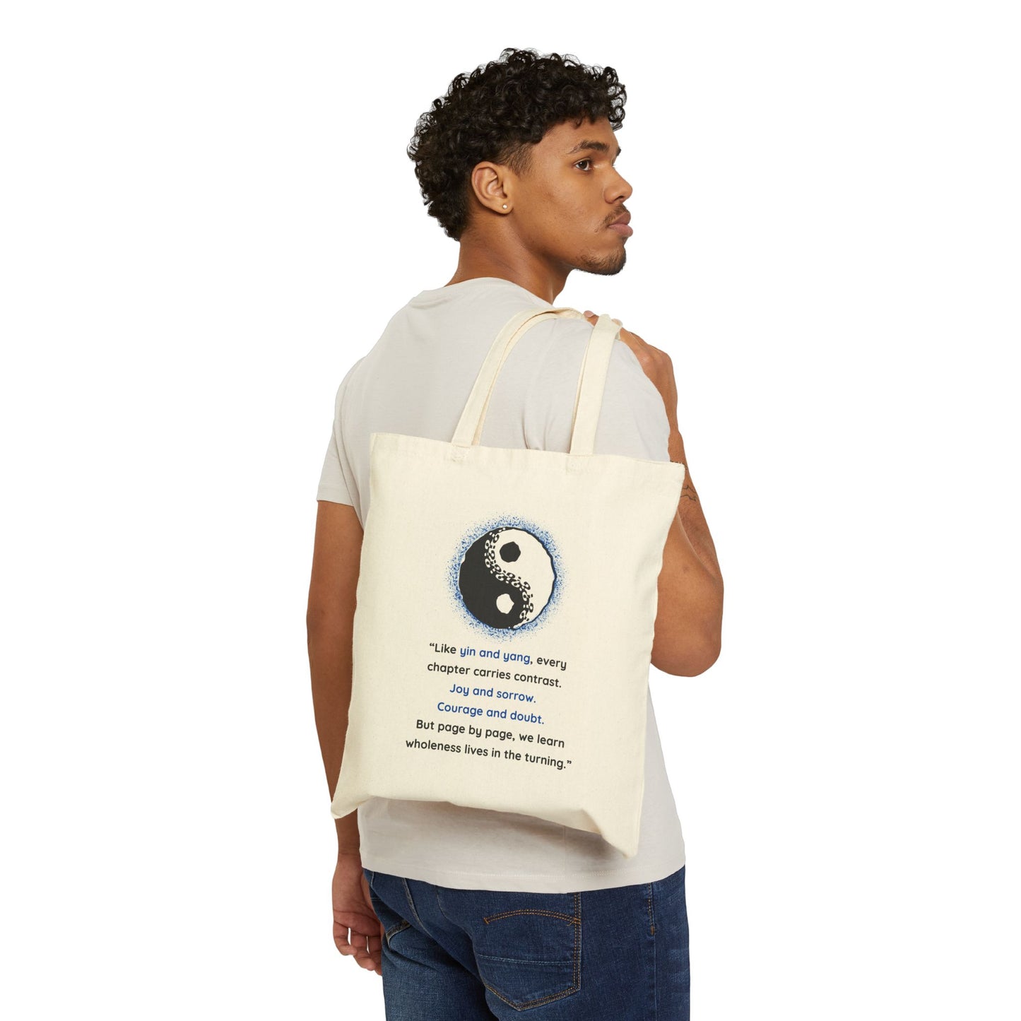 Inspirational Yin and Yang Quote Cotton Canvas Tote Bag – Mindful and Stylish Everyday Carry