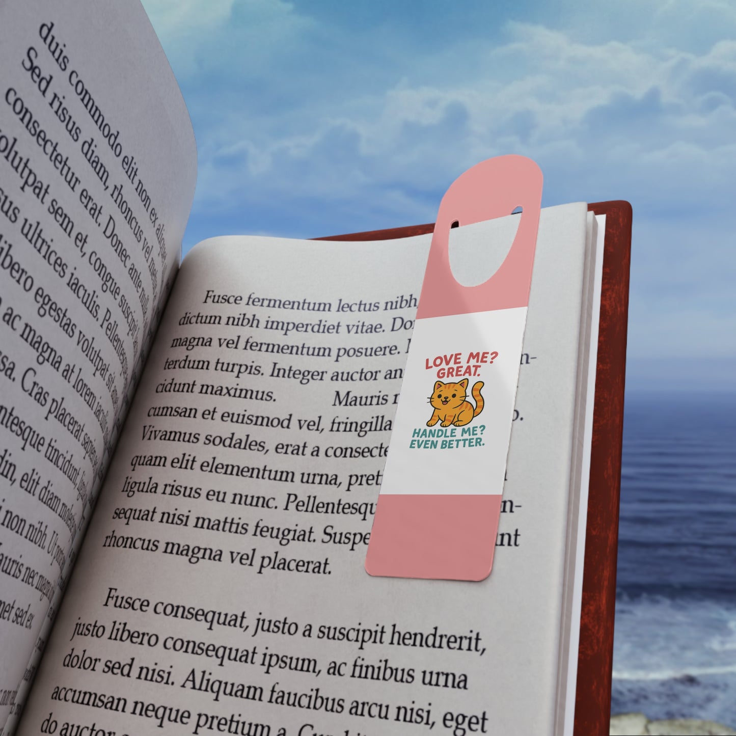 Pink Aluminum Bookmark — Love Me, Handle Me Cat