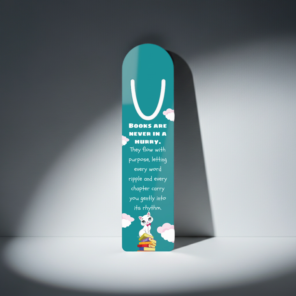 Books Are Never in a Hurry Aluminum Bookmark Elegant Minimalist Reading Accessory