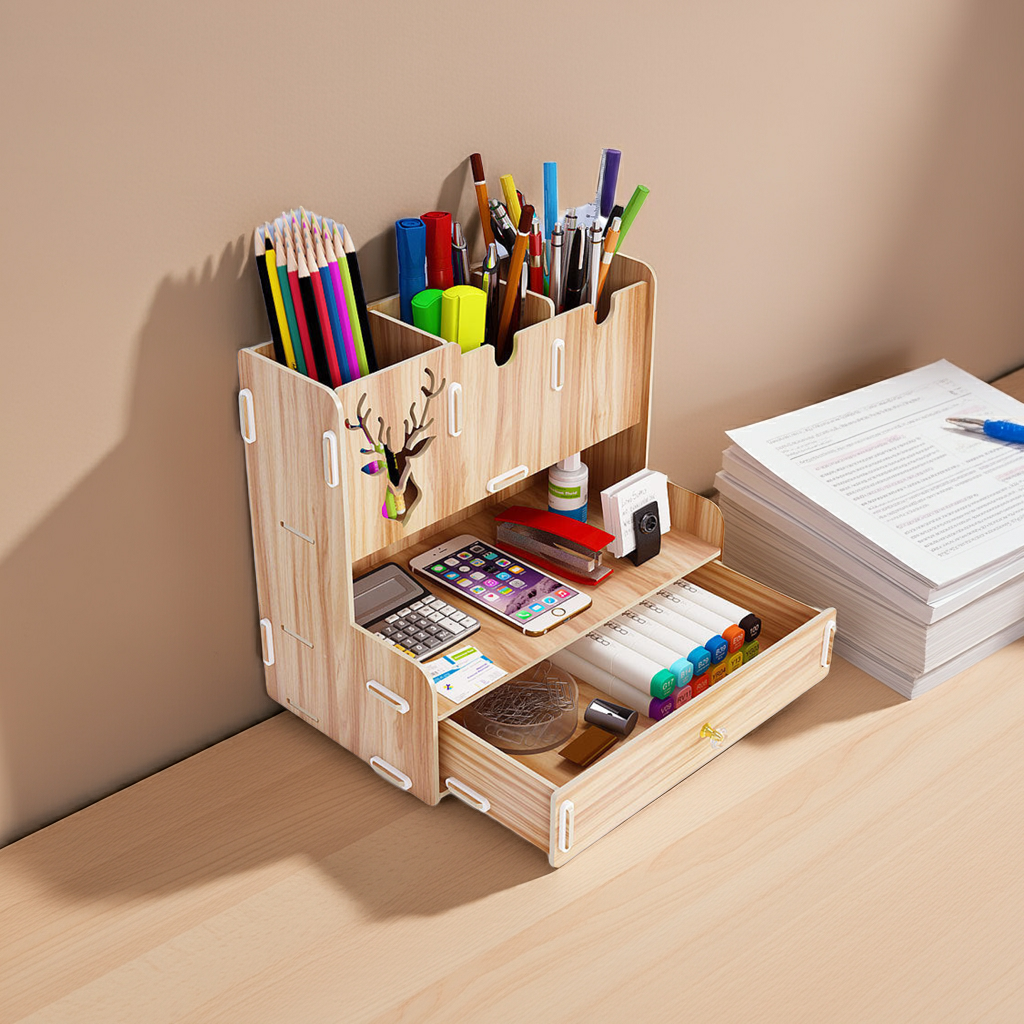 Creative Wooden Pen Holder Desk Organizer for Readers and Professionals