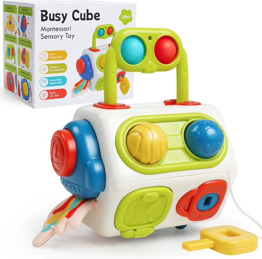 Montessori Busy Cube Toy for Toddlers – Sensory Learning Travel Activity