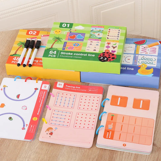 Children Montessori Drawing Toy Pen Control Training Color Shape Math Match Game Set Toddler Learn Activities Educational Book