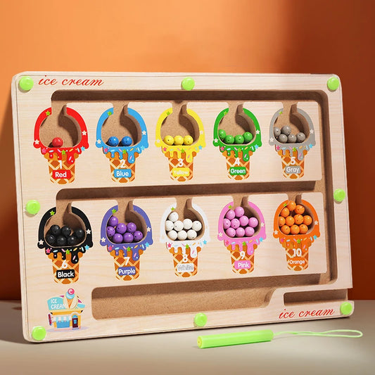 Montessori Magnetic Color Sorting Maze Board – Wooden Bead Game for Kids