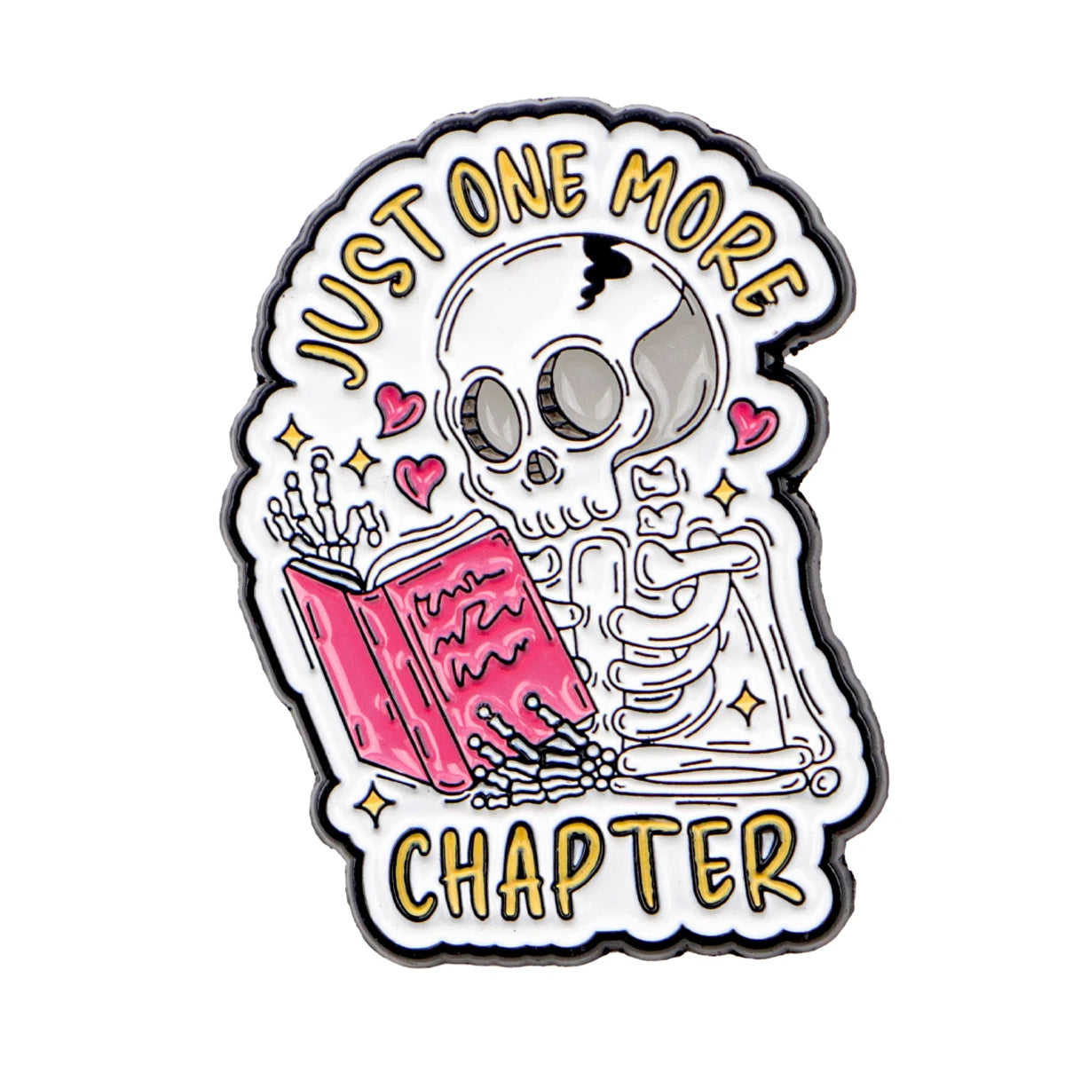 Skeleton Book Lover Enamel Pin Gothic Reader Lapel Brooch Backpack Accessory