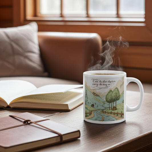 Scenic Mountain Coffee Mug — Even the slow chapters carry the story on