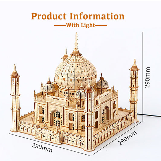 Wooden Taj Mahal Model with LED Lights - DIY for Kids