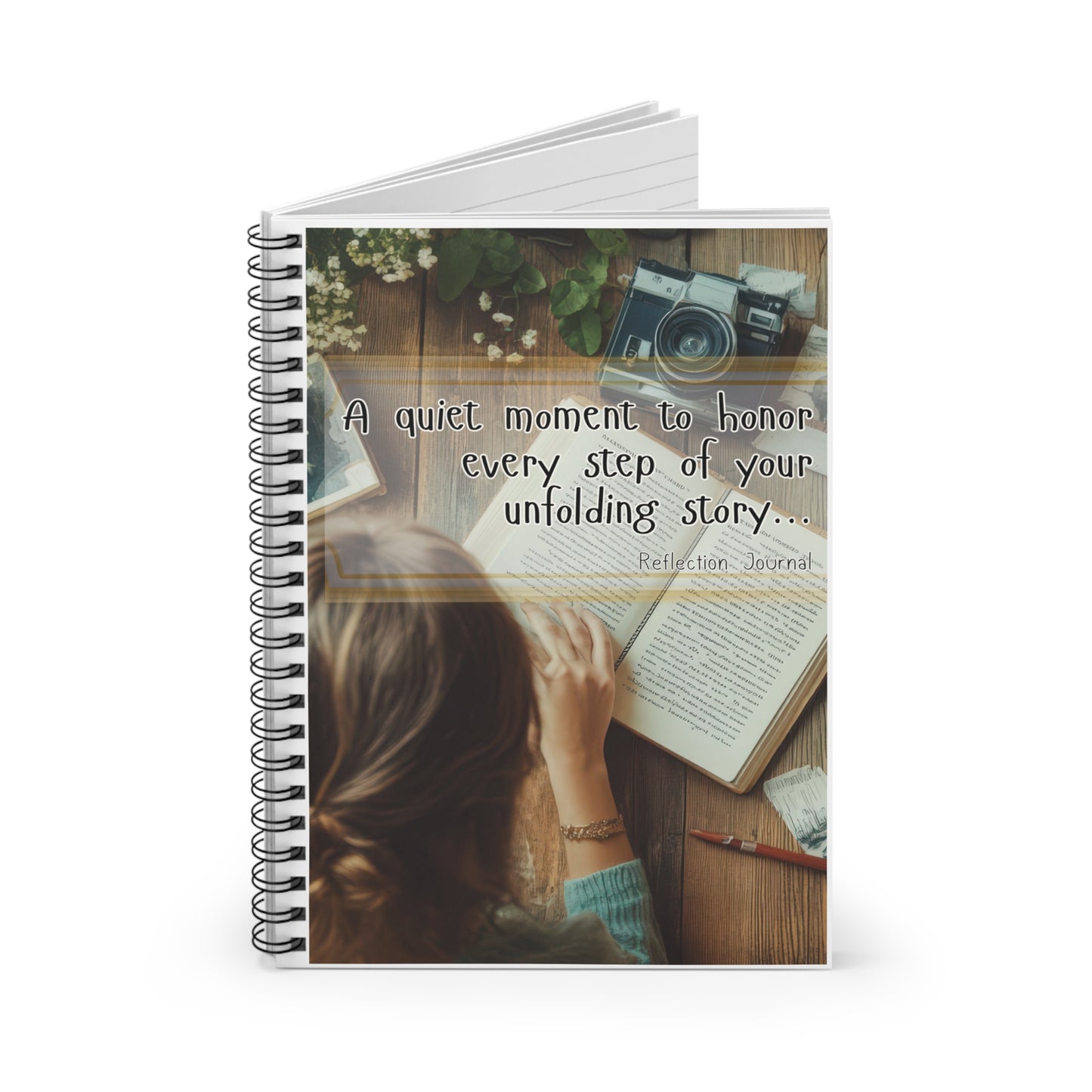 Reflection Journal Spiral Notebook — "A Quiet Moment to Honor Every Step of Your Unfolding Story"