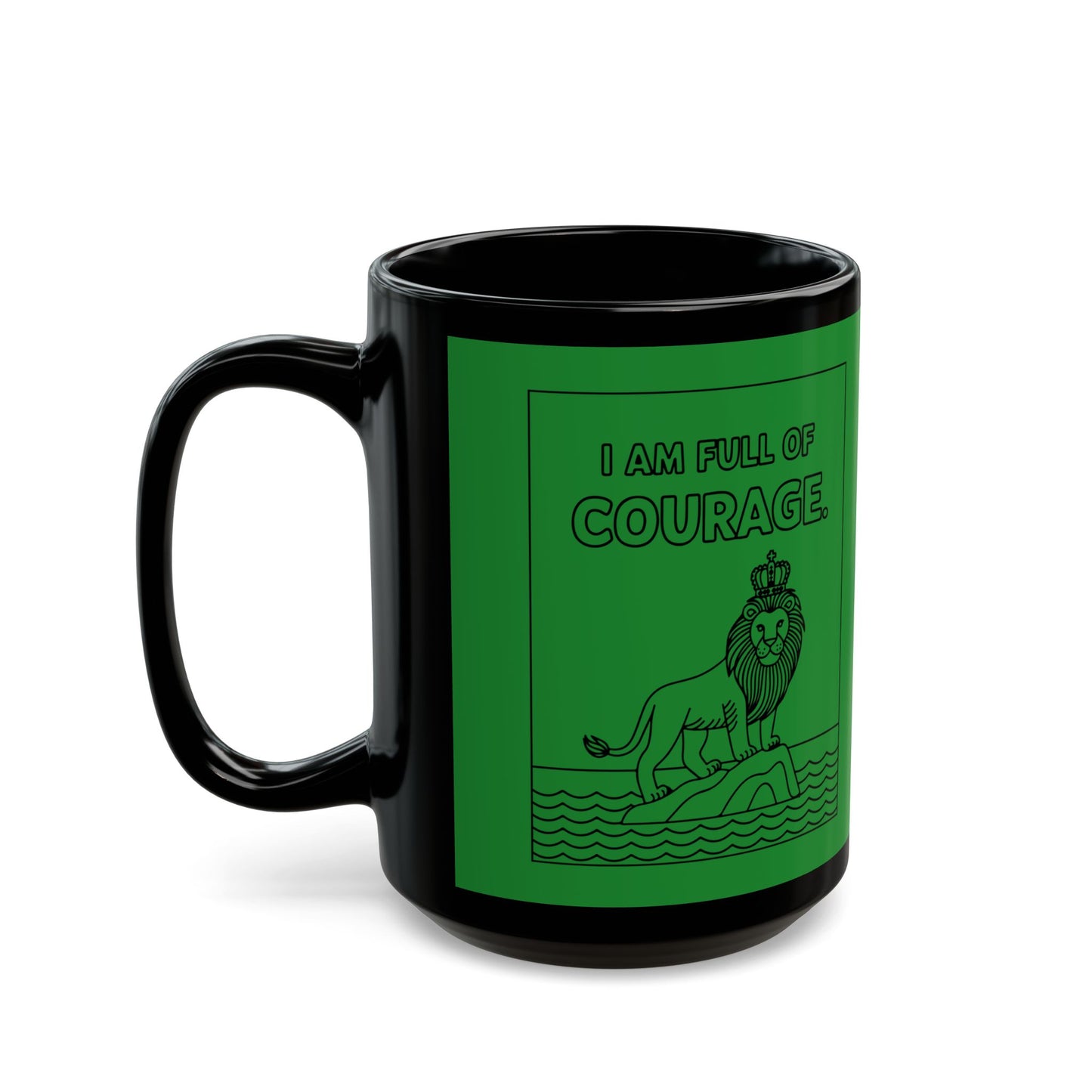 Green Full of Courage Lion Affirmation Mug