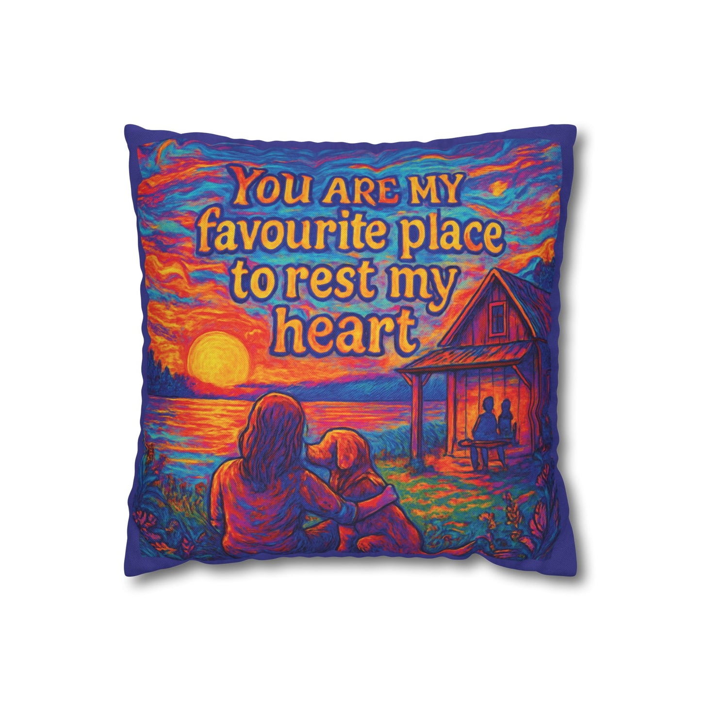 Sunset Throw Pillow — “You Are My Favourite Place to Rest My Heart” Decorative Cushion