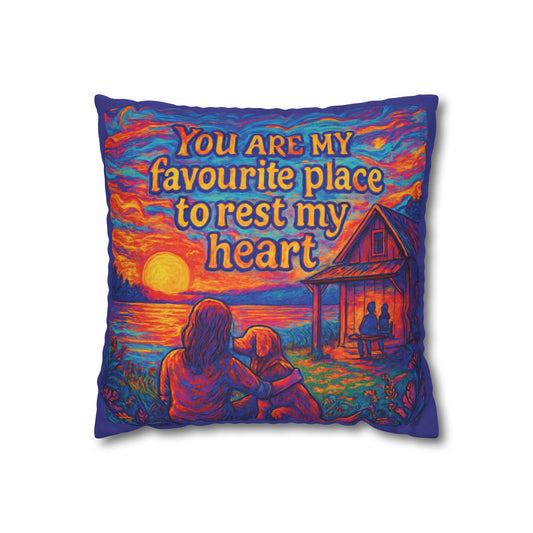 Sunset Throw Pillow — “You Are My Favourite Place to Rest My Heart” Decorative Cushion