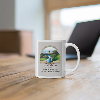Waterfall Story Ceramic Coffee Mug — A Cosy Gift for Book Lovers