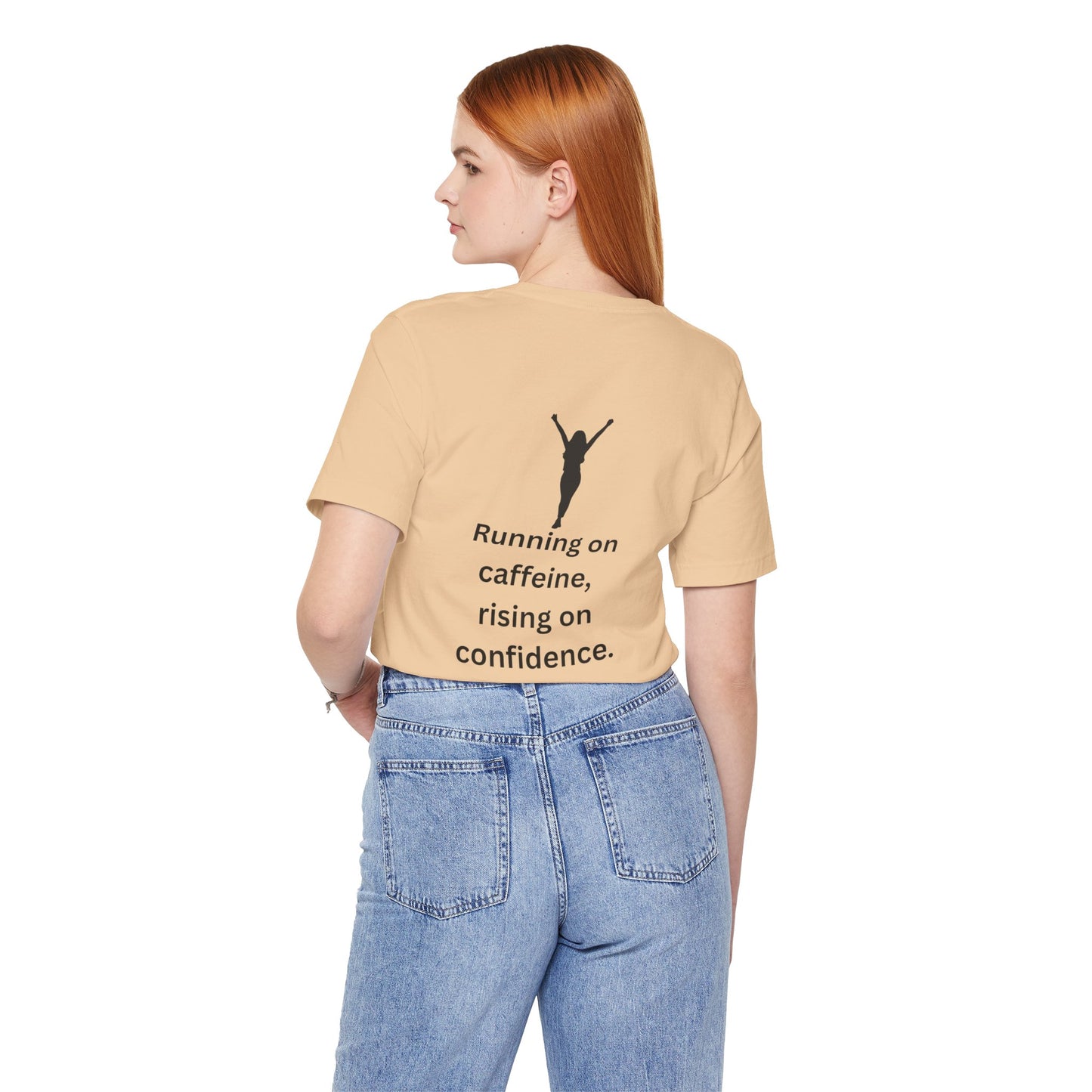 Running on Caffeine, Rising on Confidence – Empowered Woman Jersey Short Sleeve Tee