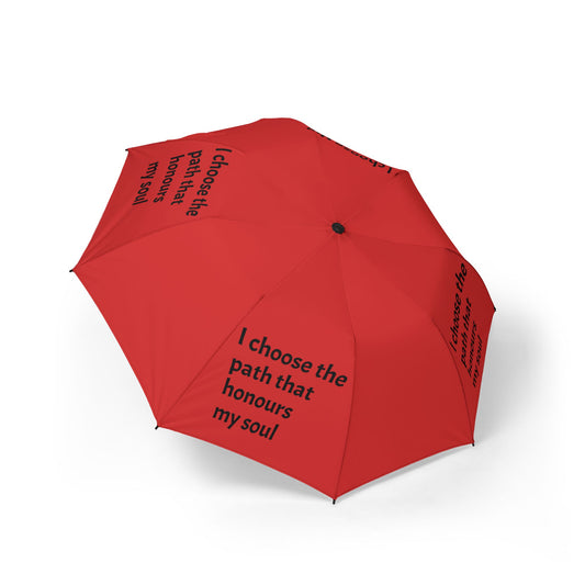 "I Choose The Path That Honours My Soul" — Red Semi‑Automatic Foldable Umbrella
