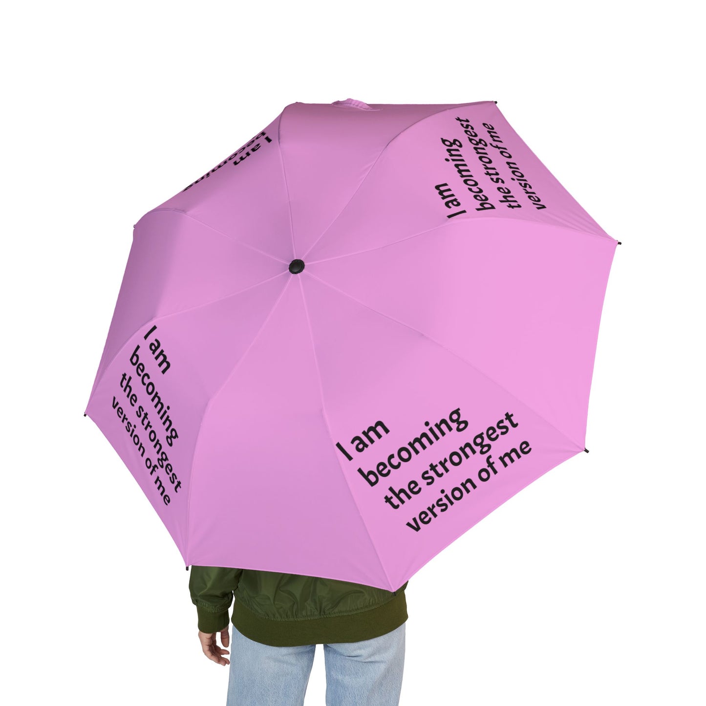 "I Am Becoming The Strongest Version Of Me" — Light Pink Semi‑Automatic Foldable Umbrella