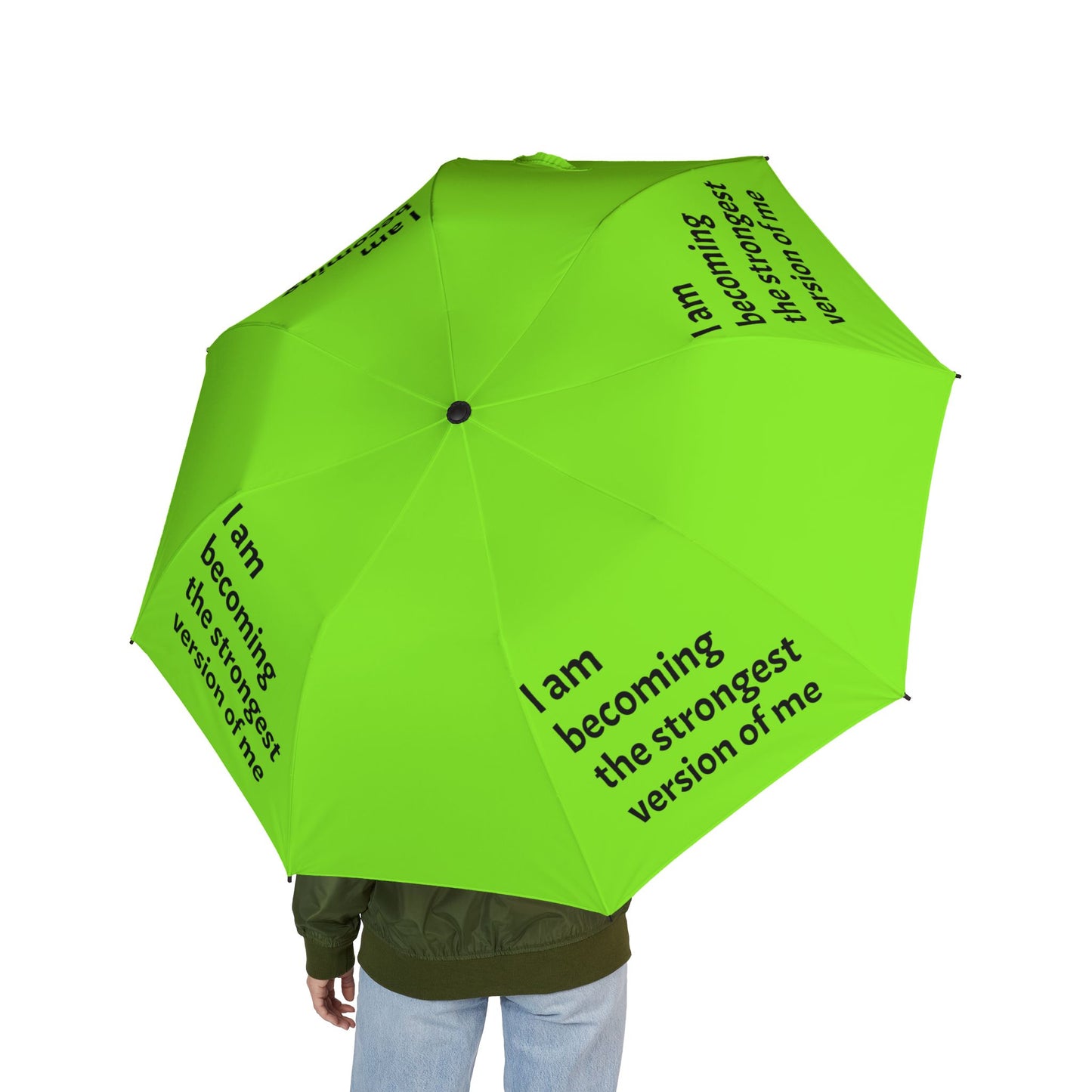 "I Am Becoming The Strongest Version Of Me" — Light Green Semi‑Automatic Foldable Umbrella
