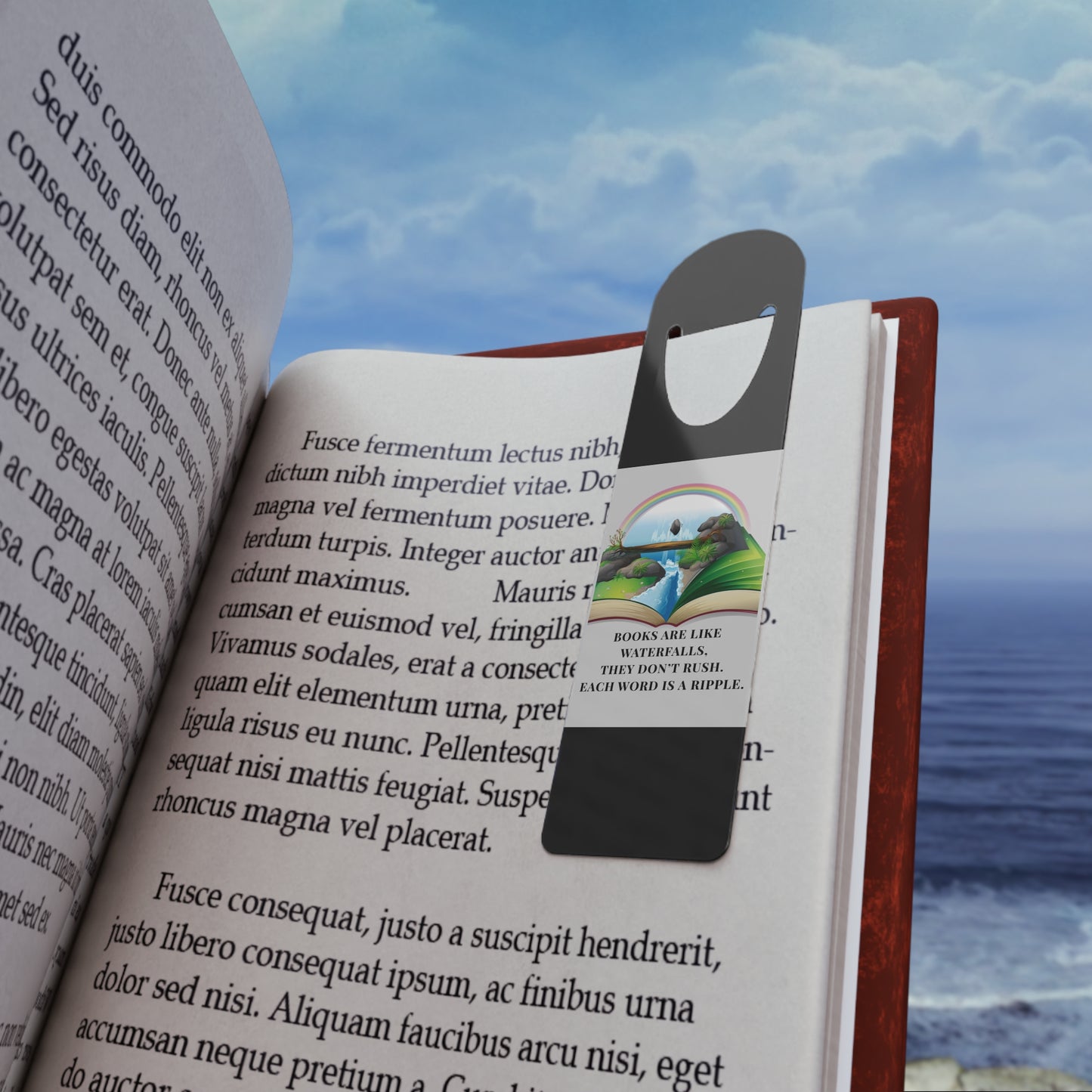 Black Aluminium Bookmark — Books Are Like Waterfalls