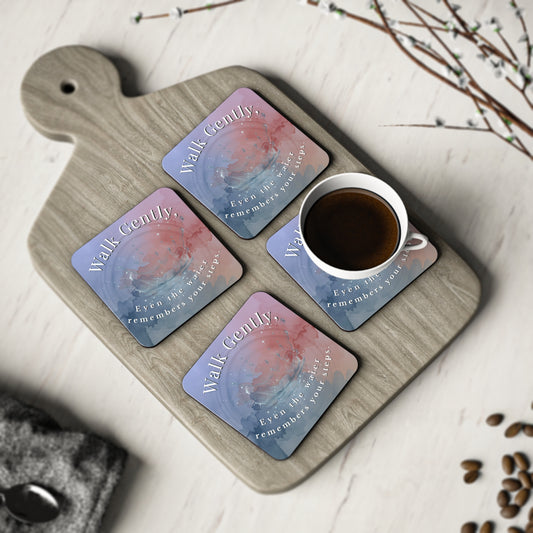 Inspirational Coasters – “Walk Gently” Nature-Inspired Quote Drink Coasters | Artful Home Decor Gift