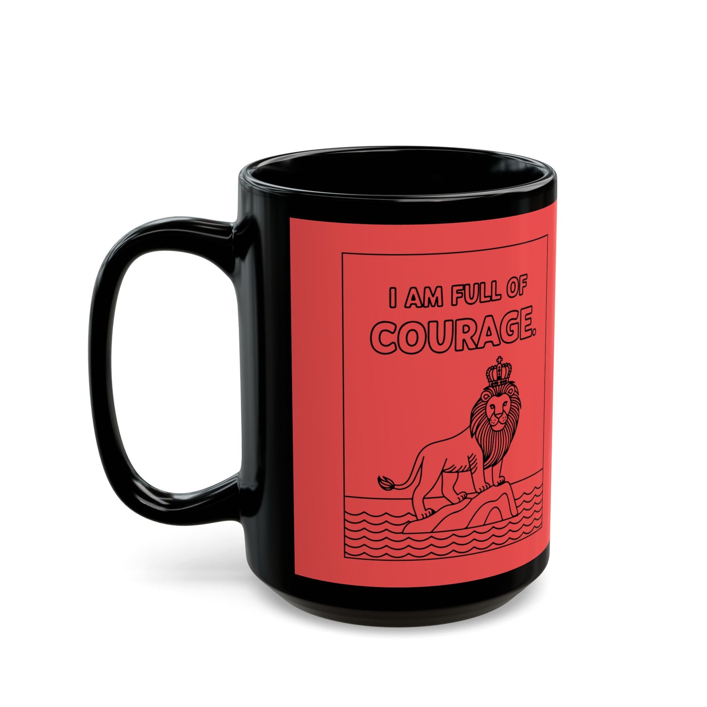 Red Full of Courage Lion Affirmation Mug