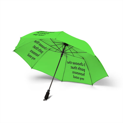 "I Choose The Path That Honours My Soul" — Green Semi‑Automatic Foldable Umbrella