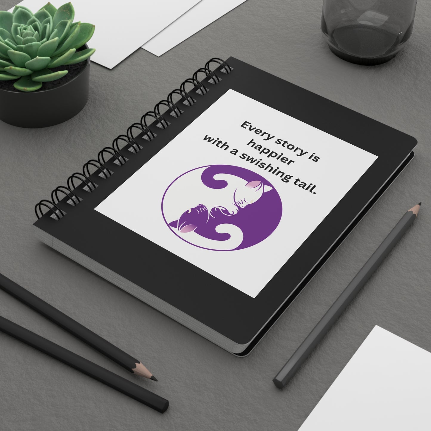 Every Story Is Happier With a Swishing Tail — Yin Yang Cats Spiral Notebook for Writing & Quiet Moments (Black Cover)