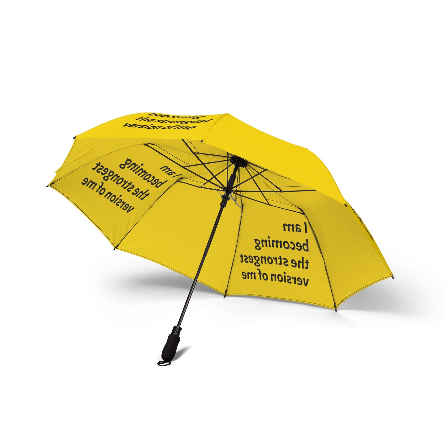 "I Am Becoming The Strongest Version Of Me" — Yellow Semi‑Automatic Foldable Umbrella