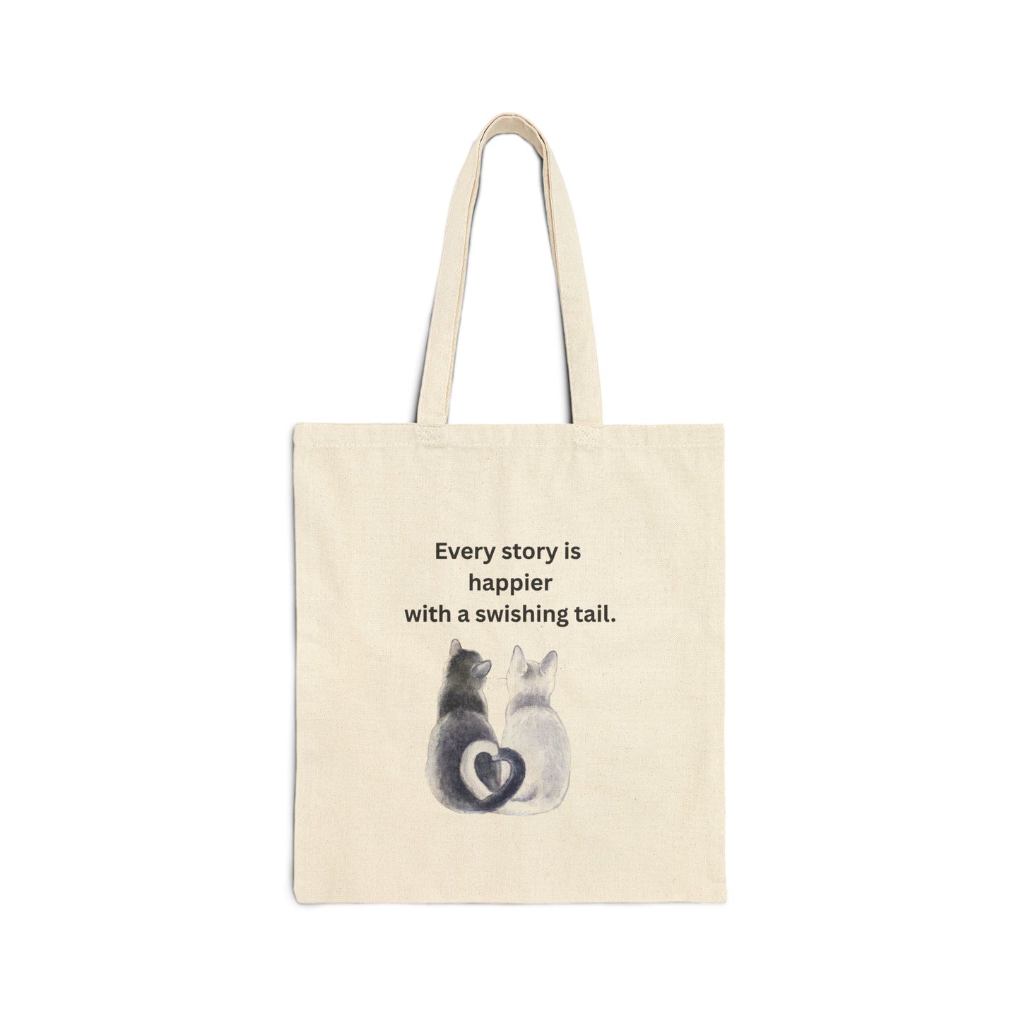 Every Story Is Happier With a Swishing Tail — Heart-Tails Cats Cotton Canvas Tote Bag
