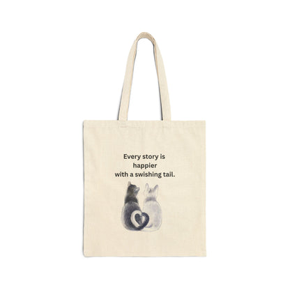 Every Story Is Happier With a Swishing Tail — Heart-Tails Cats Cotton Canvas Tote Bag