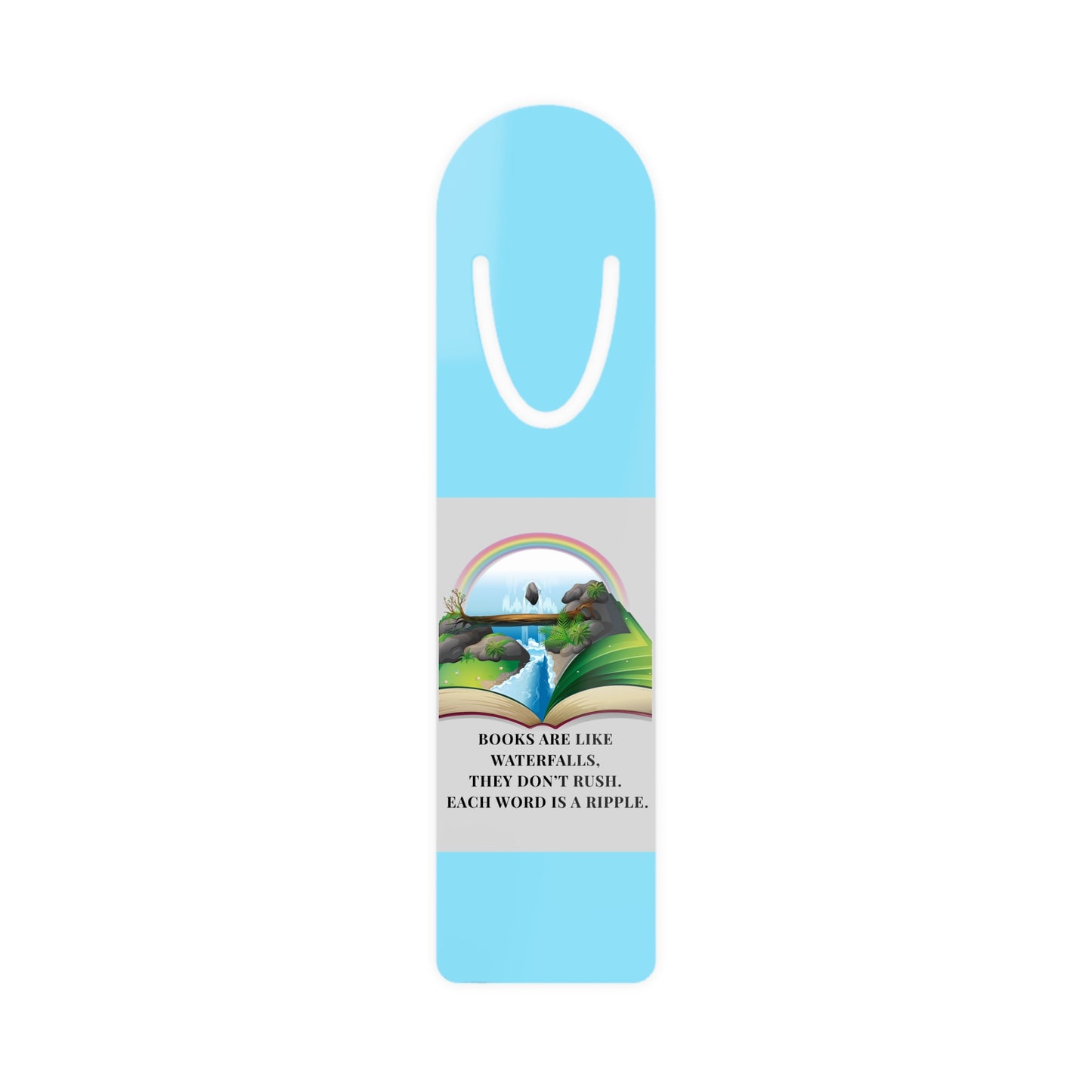 Blue Aluminium Bookmark — Books Are Like Waterfalls