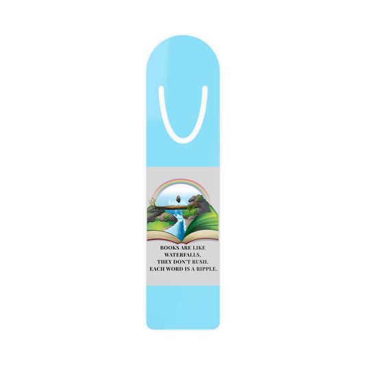 Blue Aluminium Bookmark — Books Are Like Waterfalls