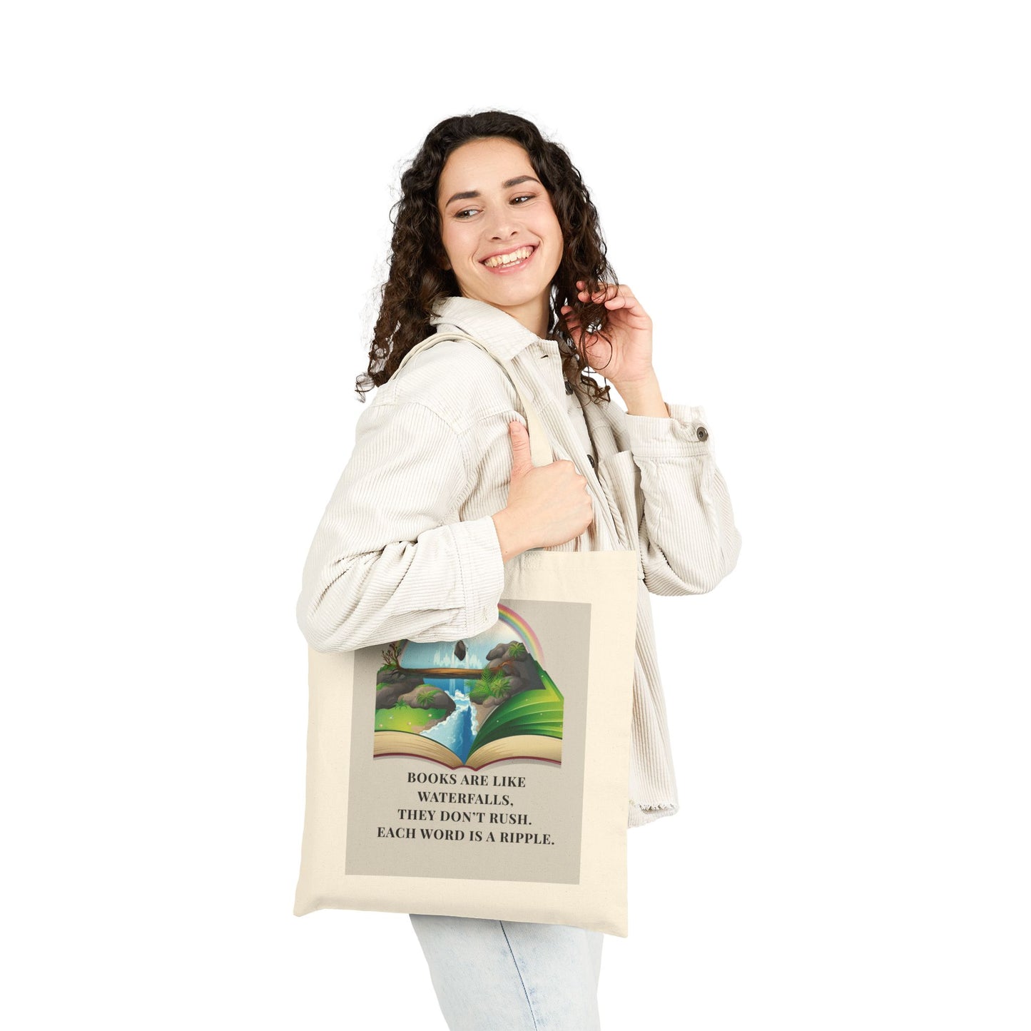 Waterfall Story Literary Cotton Canvas Tote Bag
