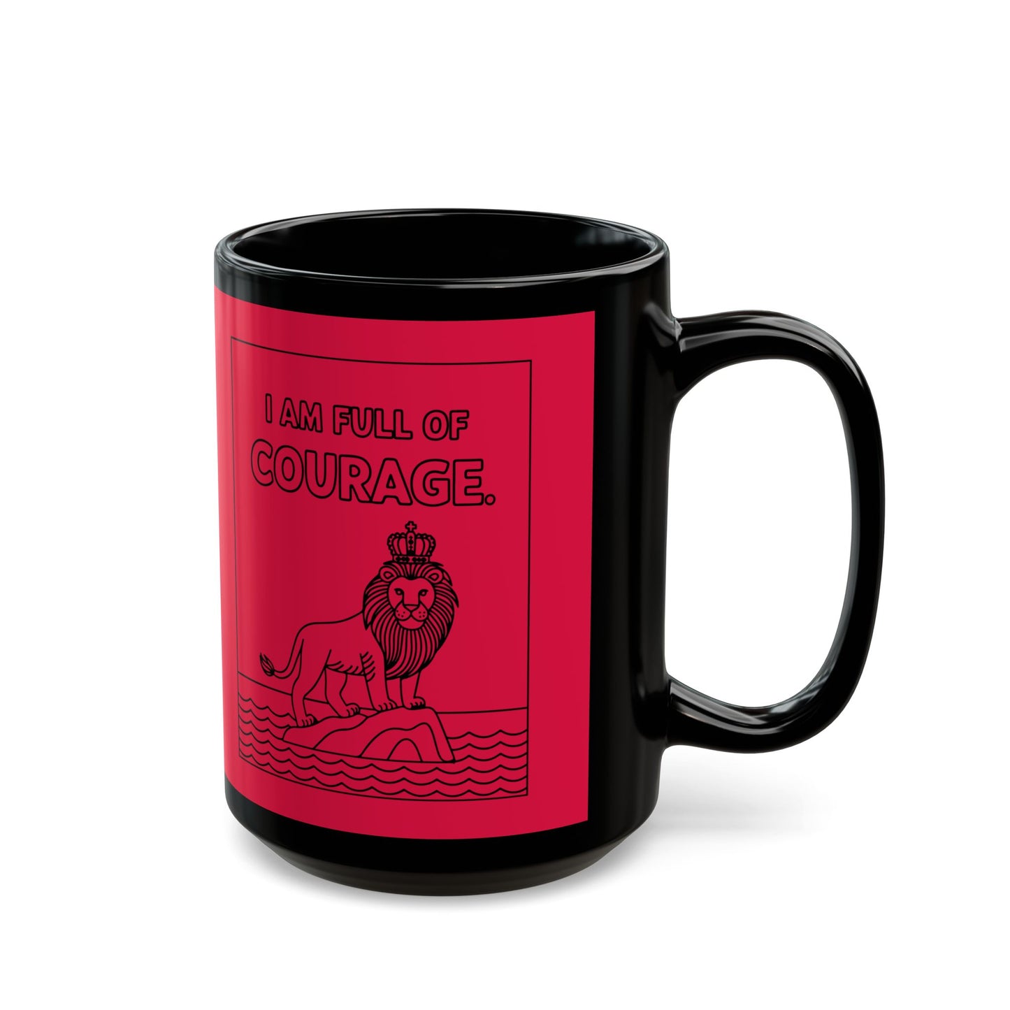 Red Full of Courage Lion Affirmation Mug
