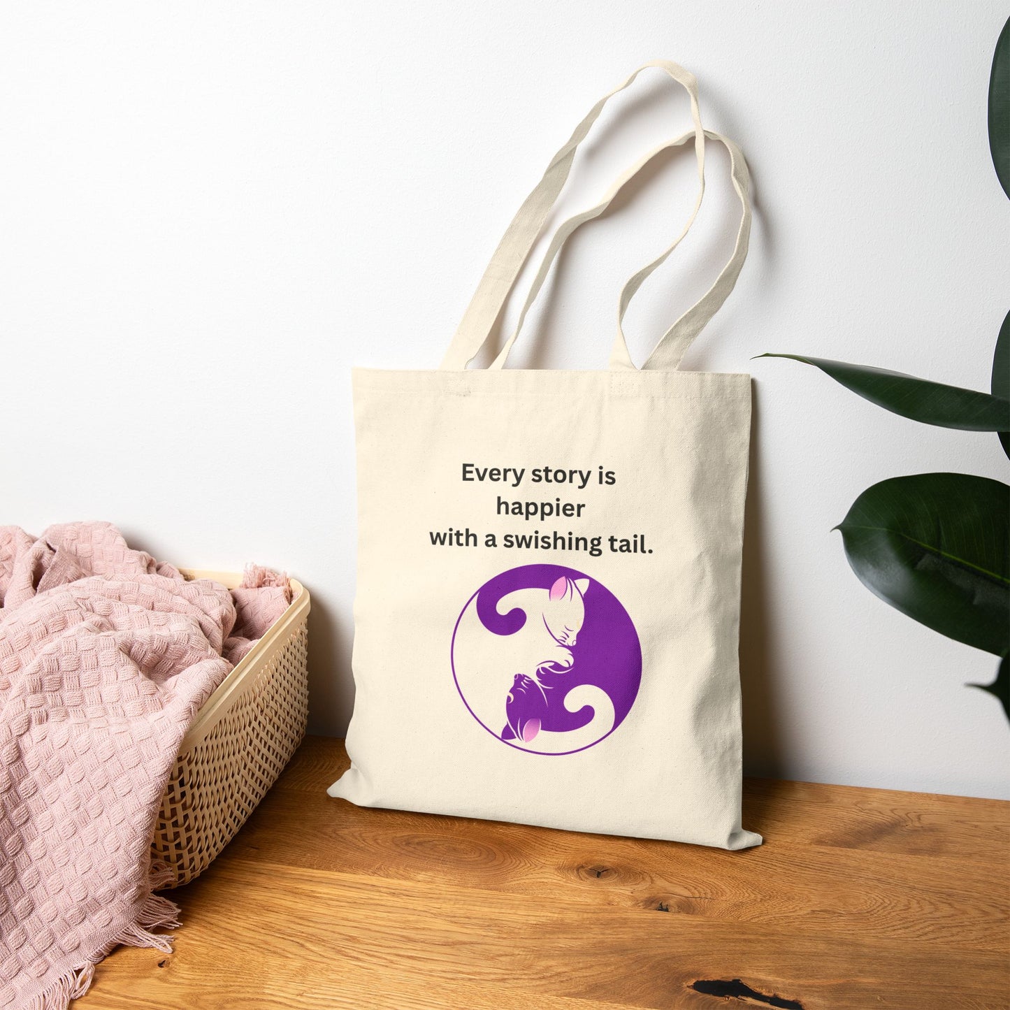 Every Story Is Happier With a Swishing Tail — Yin Yang Cats Cotton Canvas Tote Bag
