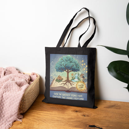 Even the Quietest Stories Have Chapters That Change Everything Literary Tree Canvas Tote Bag for Book Lovers