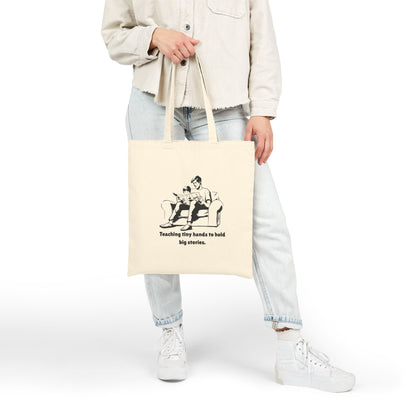 Teaching Tiny Hands to Hold Big Stories — Reading Together Cotton Canvas Tote Bag