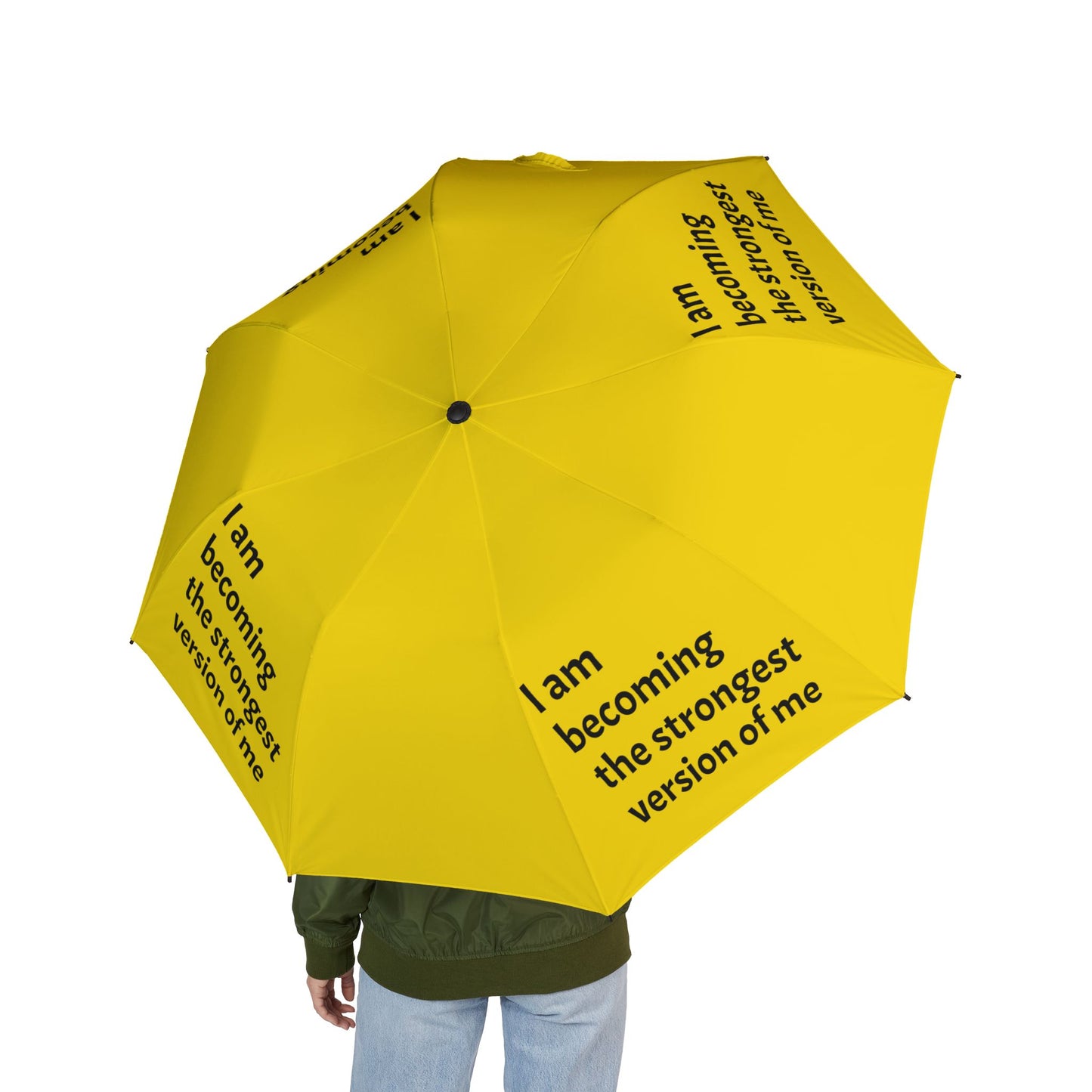 "I Am Becoming The Strongest Version Of Me" — Yellow Semi‑Automatic Foldable Umbrella