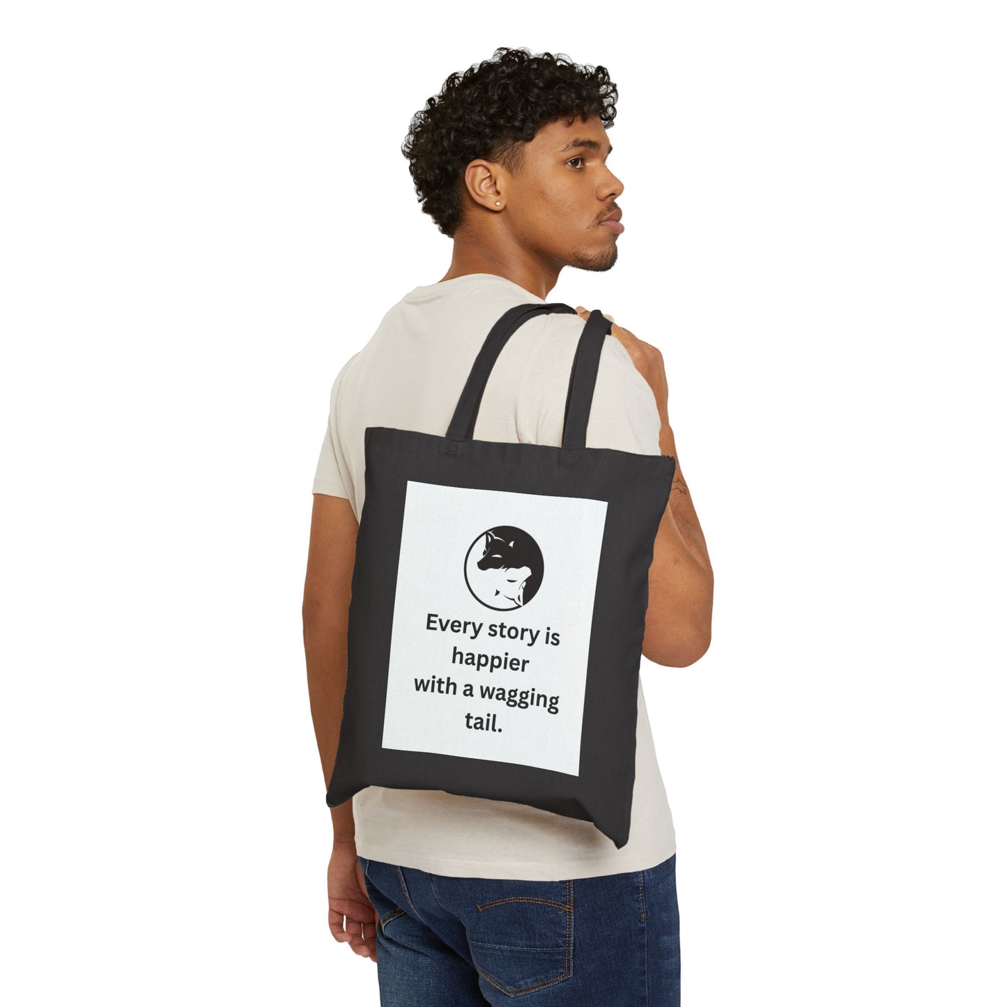 Every Story Is Happier With a Wagging Tail — Yin Yang Dogs Cotton Canvas Tote Bag