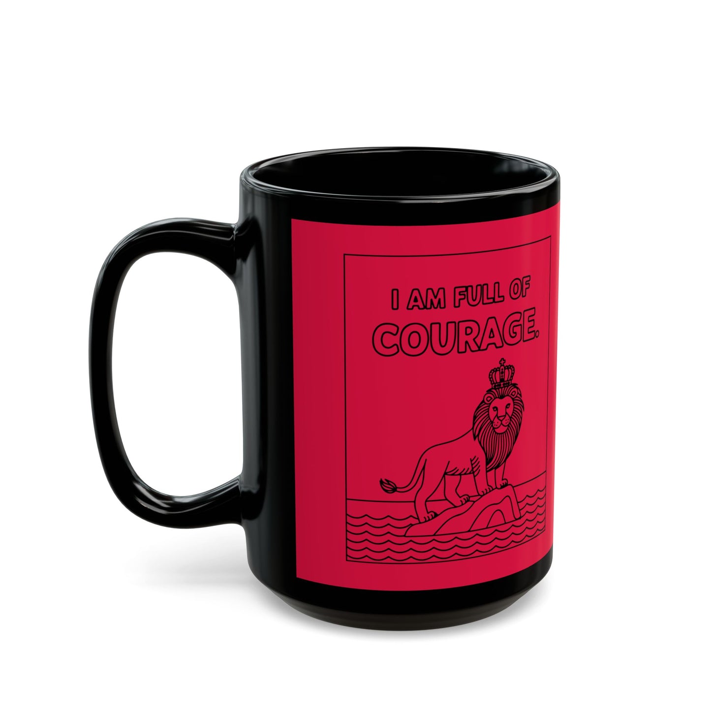 Red Full of Courage Lion Affirmation Mug
