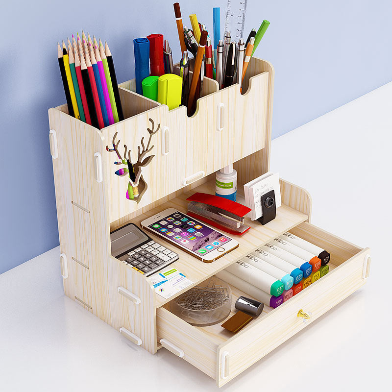 Creative Wooden Pen Holder Desk Organizer for Readers and Professionals