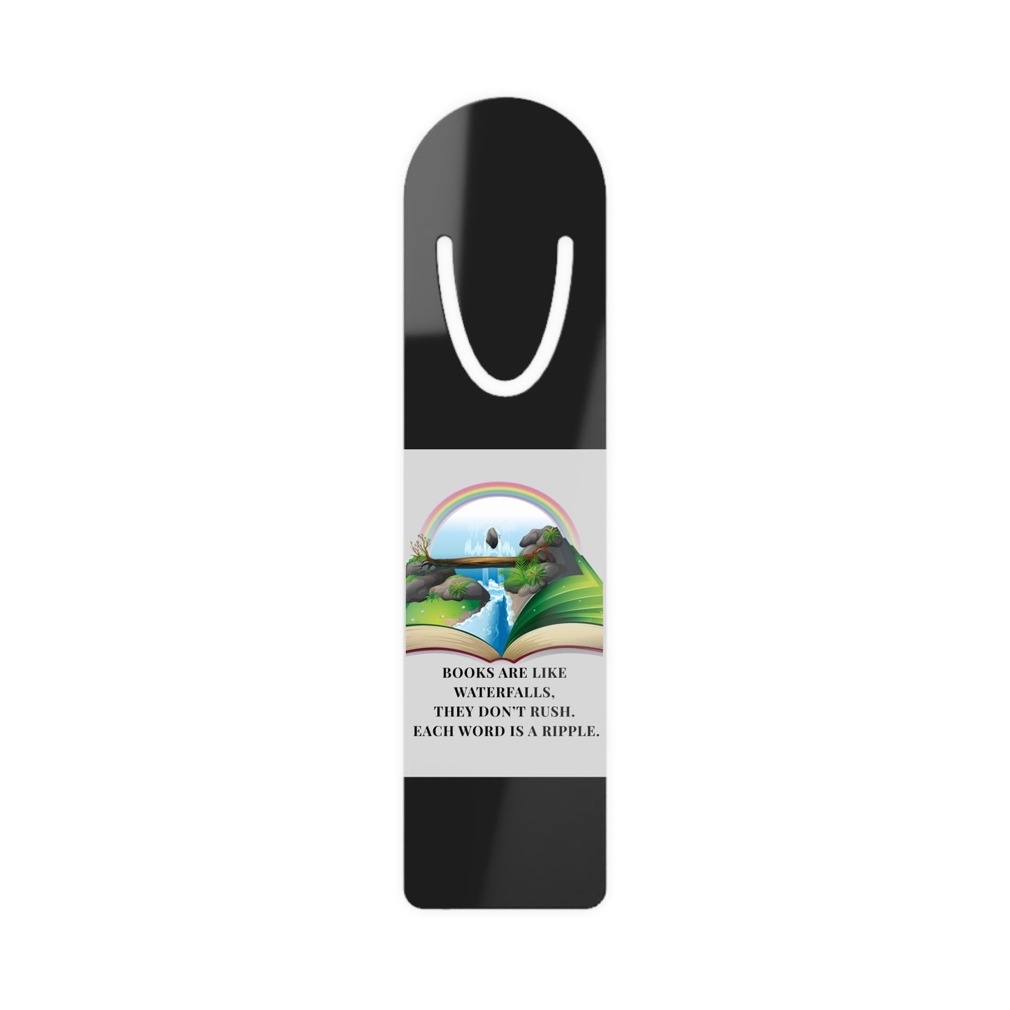 Black Aluminium Bookmark — Books Are Like Waterfalls