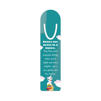 Bookmark with a cat illustration and motivational quote on a white background
