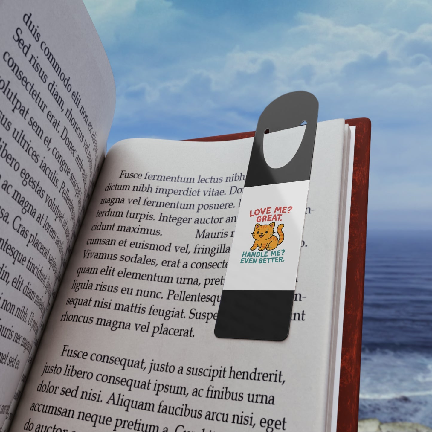 Black Aluminum Bookmark — Love Me, Handle Me Cat