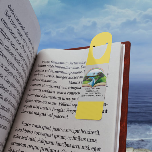 Yellow Aluminium Bookmark — Books Are Like Waterfalls