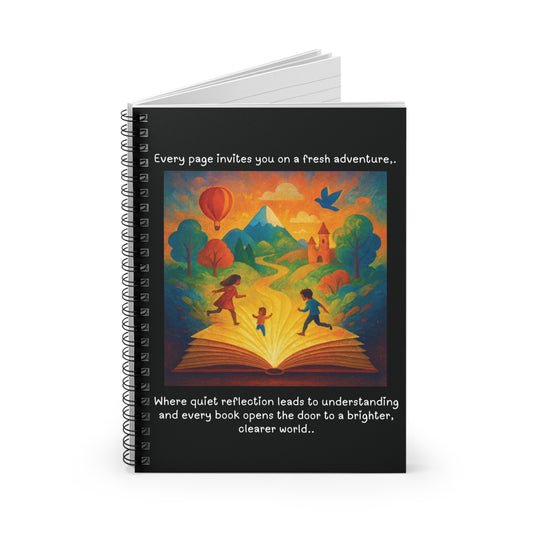 Notebook with colorful illustration of children and an open book, on a white background