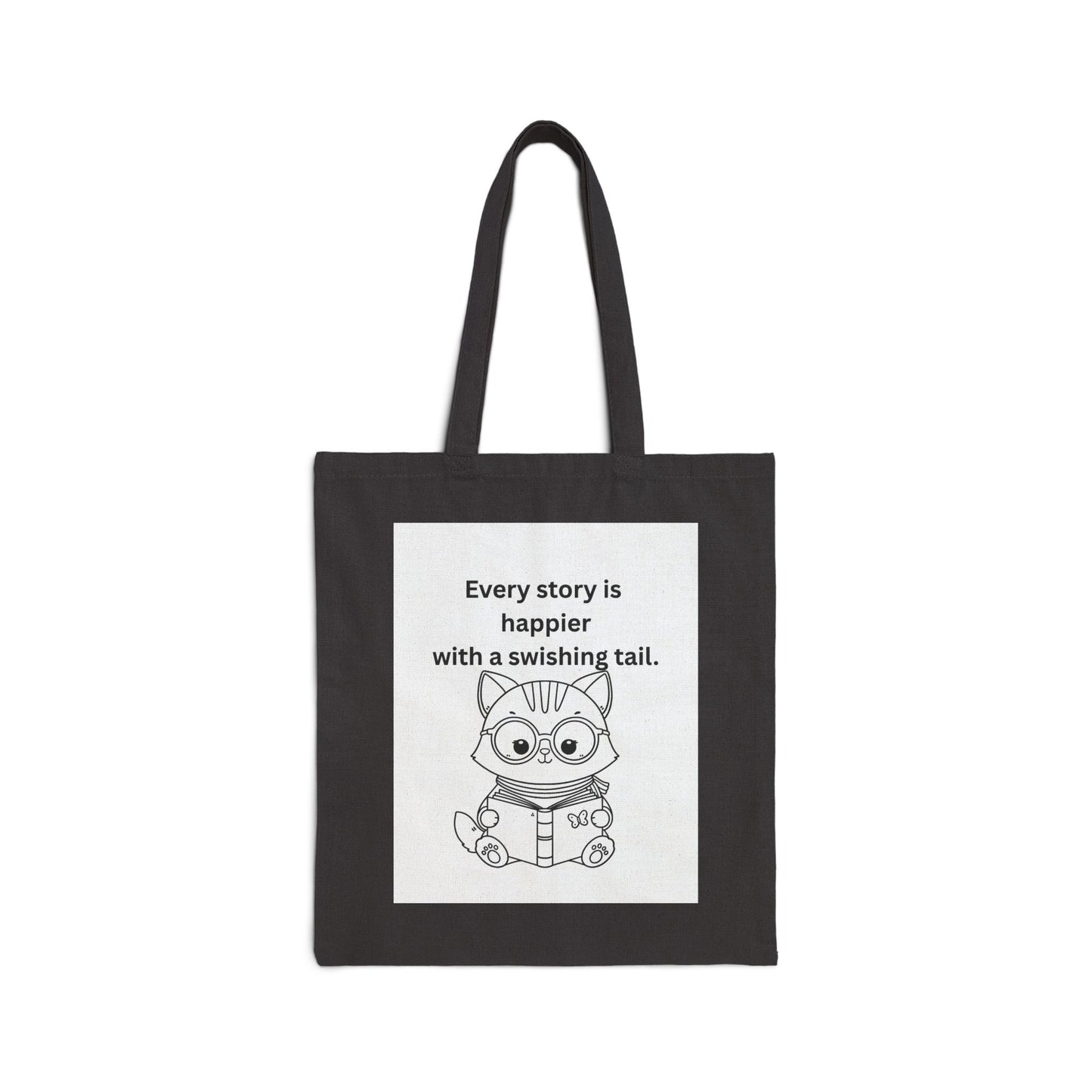 Every Story Is Happier With a Swishing Tail — Reading Cat Cotton Canvas Tote Bag