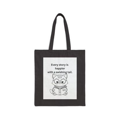 Every Story Is Happier With a Swishing Tail — Reading Cat Cotton Canvas Tote Bag